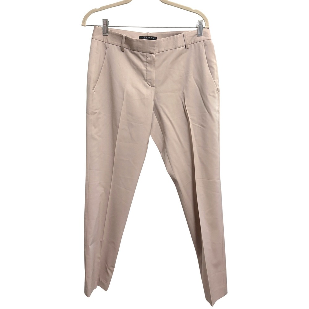 Theory Testra Stretch Wool Dress Pants Tan Straight Leg Trousers 4